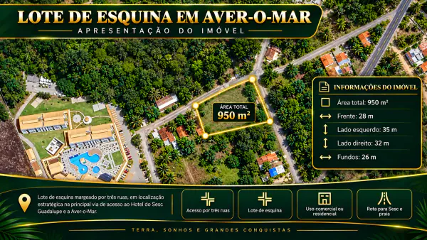 Lote de Esquina com 950 m² em Aver o Mar (Via Principal do Sesc) — foto 1