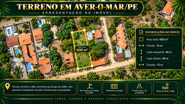 Terreno Murado de 600 m² em Frente ao Campo do Golfe em Aver o Mar — foto 1