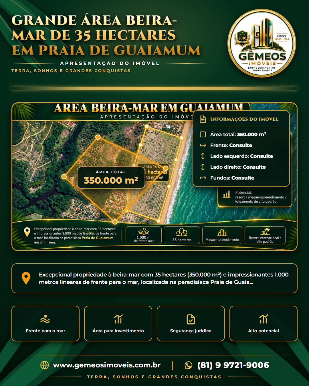 Grande Área Beira-Mar de 35 Hectares na Praia de Guaiamum — foto 1